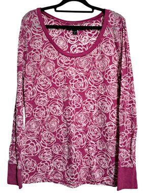 City Streets Pink Floral Burnout Print Womens Long Sleeve Shirt XL Polyester/Cot